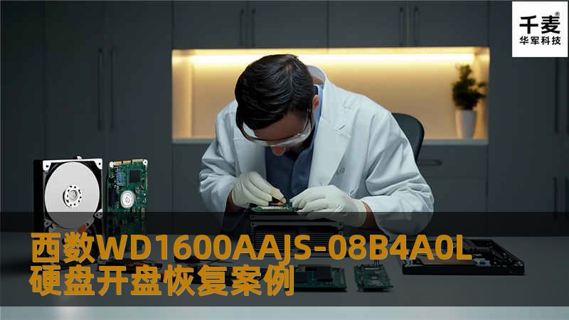 硬盘型号是WD1600AAJS-08B4A0L，首先对该硬盘进行检测，通电后硬盘寻道后出现敲盘现象，敲盘后停转，基本可以断定是磁头损坏了，还好像这个型号的硬