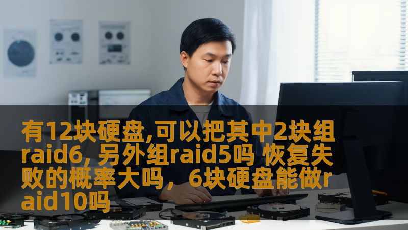 有12块硬盘,可以把其中2块组raid6, 另外组raid5吗 恢复失败的概率大吗，6块硬盘能做raid10吗