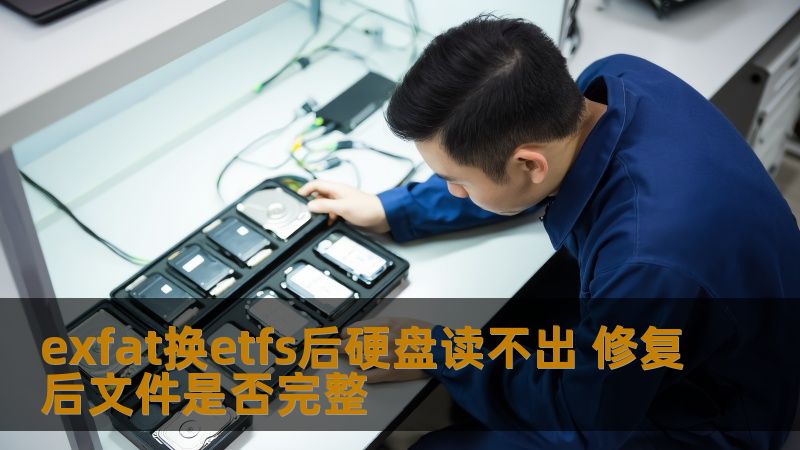 探讨exfat换etfs后硬盘读不出问题，修复后文件是否完整。更换硬盘格式为exfat后数据恢复的完整性分析。