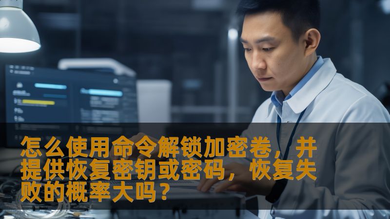 怎么使用命令解锁加密卷，并提供恢复密钥或密码，恢复失败的概率大吗？