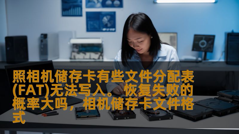 照相机储存卡有些文件分配表(FAT)无法写入。 恢复失败的概率大吗，相机储存卡文件格式                    当我们使用照相机时，储存卡是保存照片和视频的重要媒介。可是，如果储存卡出现文件分配表（FAT）无法写入的问题，是否会影响照片和视频的安全性？恢复数据是否困难？本文将详细解答这一问题，并提供一些有用的建议。    照相机储存卡，文件分配表，FAT无法写入，数据恢复，储存卡问题