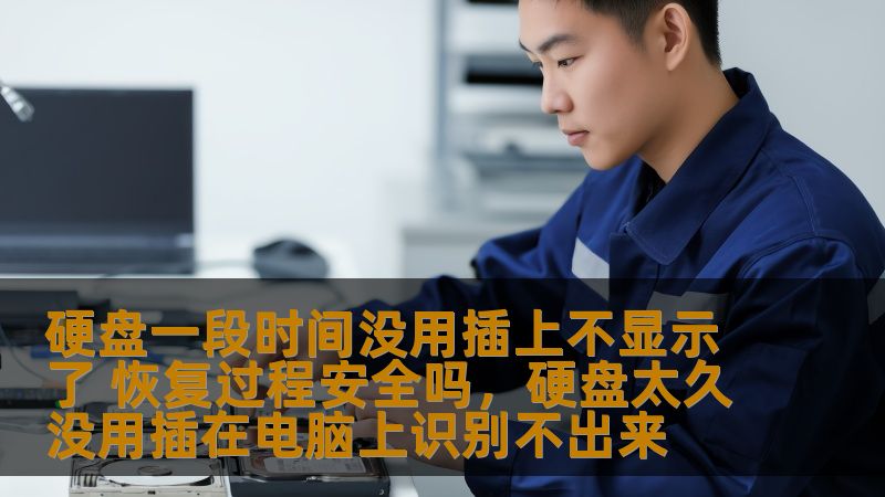 硬盘一段时间没用插上不显示了 恢复过程安全吗，硬盘太久没用插在电脑上识别不出来                    硬盘在长时间未使用后出现无法识别的情况让很多用户感到焦虑。本文将详细解读为什么硬盘长时间不使用后会出现不显示的情况，并探讨硬盘数据恢复的安全性和步骤。    硬盘无法识别，硬盘不显示，数据恢复，硬盘恢复，硬盘故障，硬盘修复，硬盘使用技巧    硬盘长时间不使用，为什么会出现无法识别