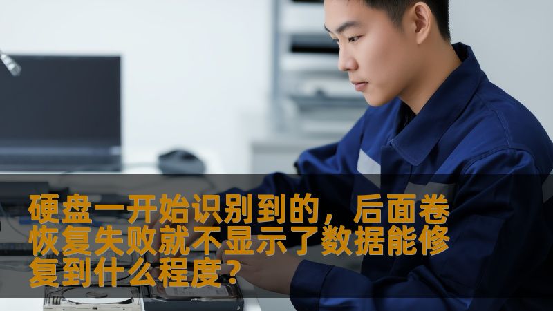 硬盘一开始识别到的，后面卷恢复失败就不显示了数据能修复到什么程度？