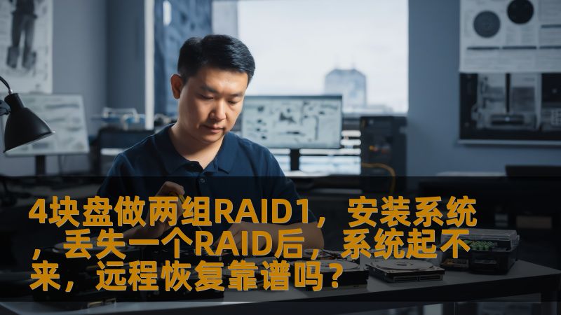 本文深入探讨如何使用4块硬盘创建两组RAID1阵列，并在丢失一个RAID阵列后，讨论系统无法启动时，是否能通过远程恢复进行修复。内容涵盖RAID1的基本概念、创建流程及恢复挑战，尤其针对系统启动问题进行分析。
