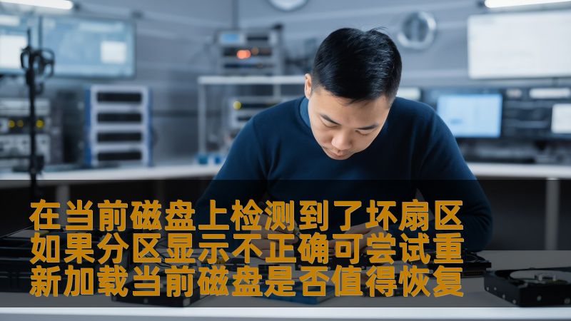 在当前磁盘上检测到了坏扇区如果分区显示不正确可尝试重新加载当前磁盘是否值得恢复