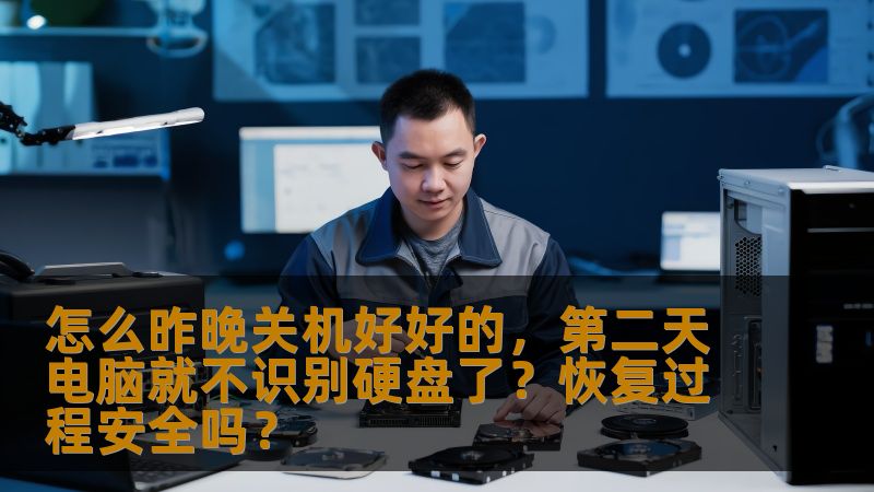 许多电脑用户可能遇到过这样的情况——昨晚正常关机，第二天打开电脑却发现硬盘无法识别。面对这种突发状况，很多人都会感到手足无措。硬盘突然不被电脑识别不仅让人烦恼，还可能影响重要数据的恢复。那么，硬盘不识别的原因是什么？数据恢复的过程是否安全？本文将带你了解如何有效应对硬盘不识别的问题，以及数据恢复的风险和步骤。