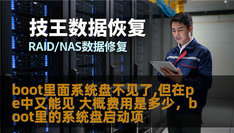boot里面系统盘不见了,但在pe中又能见 大概费用是多少，boot里的系统盘启动项                    当你遇到开机时系统盘消失，而在PE系统中却能看到它的情形时，究竟是怎么回事？如何解决这一问题呢？本文为你解析可能的原因、解决方案以及费用范围，帮助你恢复系统盘，重回流畅使用的状态！    系统盘消失,PE系统,系统盘修复,费用,数据恢复,硬盘故障,电脑故障,系统恢复    系