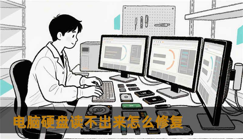 电脑硬盘读不出来怎么修复                    正文    电脑硬盘读不出来怎么修复：先弄清“为什么不读”    当硬盘不被识别，我们要像医生一样先做检查再开药。常见原因分三类：逻辑故障（分区丢失、文件表损坏、误格式化）、固件或电子故障（主控固件错误、PCB 问题、接口芯片损坏）、机械故障（磁头损伤、盘片划伤）。另外还有接入环境问题，如电源不足、SATA/U盘口接触不良、驱动冲突和