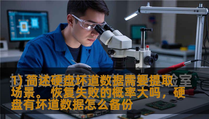1) 简述硬盘坏道数据需要提取场景。 恢复失败的概率大吗，硬盘有坏道数据怎么备份