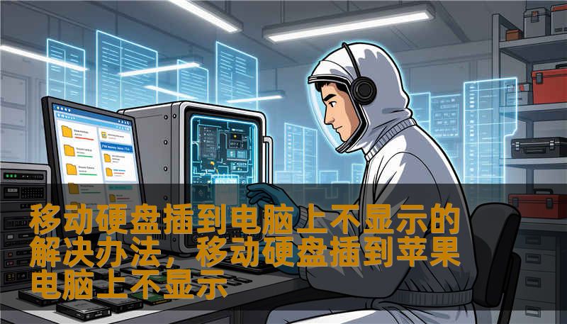 移动硬盘插到电脑上不显示的解决办法，移动硬盘插到苹果电脑上不显示                    第二步，查看系统识别情况（以Windows为例）：右键“此电脑”选择“管理”→“磁盘管理”，查看是否能识别到一个未分配或无盘符的磁盘。如果能看到磁盘但没有盘符，右键“更改驱动器号和路径”添加盘符即可；若磁盘显示为“离线”，右键选择“联机”；若显示“未初始化”，先别急着初始化，初始化会改变分区表，