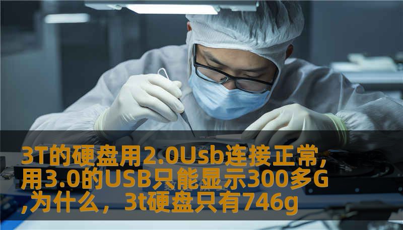 3T的硬盘用2.0Usb连接正常,用3.0的USB只能显示300多G,为什么，3t硬盘只有746g