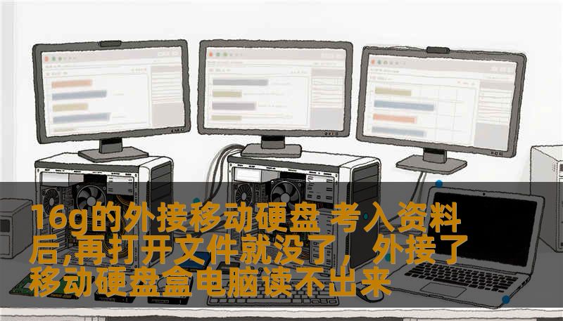 16g的外接移动硬盘 考入资料后,再打开文件就没了，外接了移动硬盘盒电脑读不出来