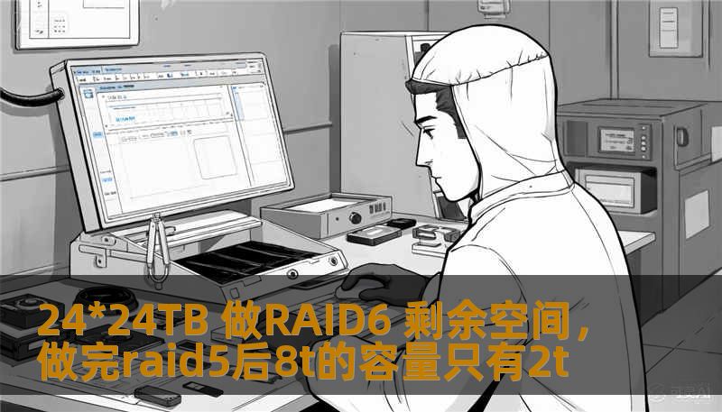 24*24TB 做RAID6 剩余空间，做完raid5后8t的容量只有2t