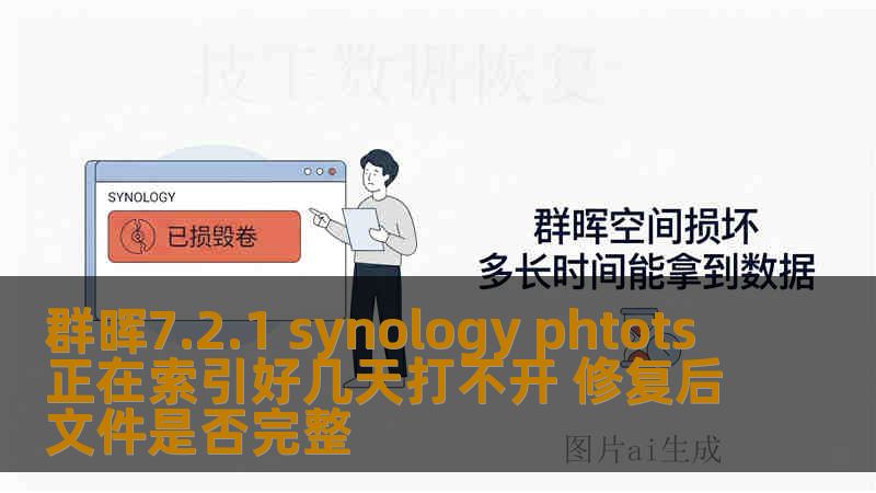 群晖DSM 7.2.1中Synology Photos索引卡住数天，照片无法打开。分析原因、修复步骤、文件完整性验证方法，以及数据安全风险提醒。