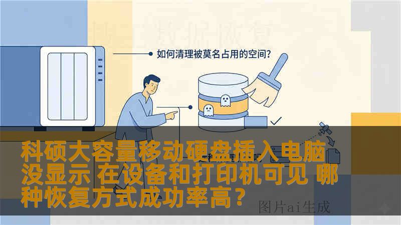 科硕大容量移动硬盘插入电脑没显示 在设备和打印机可见 哪种恢复方式成功率高？