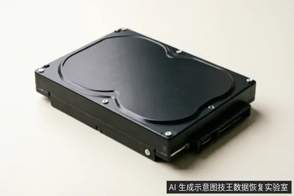 一张黑色3.5英寸机械硬盘的斜侧特写图,展示了金属顶盖、固定螺丝及SATA数据与电源接口。背景为纯净的米白色,无其他配件或文字,主体清晰完整。