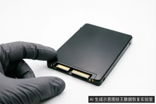 一只戴着黑色防静电手套的手正捏住一块2.5英寸SATA接口的笔记本硬盘边缘，清晰展示了金手指数据接口与电源接口，背景为纯白，体现专业硬件检测环境。
