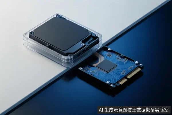 画面展示两块固态硬盘:左侧为带透明保护壳的2.5英寸SATA SSD,右侧为M.2 NVMe SSD,放置在黑白拼接的平面上。