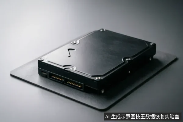 一张黑色3.5英寸机械硬盘的静物特写，清晰展示了金属顶盖、固定螺丝及背面的SATA数据与电源接口。硬盘放置在深色垫板上，背景简洁，无屏幕显示或人为操作动作，主体完整清晰。