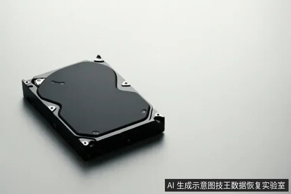 画面中一块黑色机械硬盘平放在浅灰色台面上,硬盘外壳完整,可见固定螺丝与接口边缘,背景为纯色。