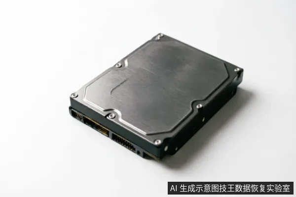一张3.5英寸机械硬盘的斜侧特写图,展示了金属顶盖、固定螺丝及底部的SATA数据与电源接口。背景纯白无杂物,未展示连接状态或操作动作,仅作为硬件主体示意。