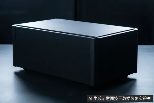 画面中展示了一个黑色的长方体电子设备，放置在深色平面上，设备表面平整，无可见接口或指示灯。