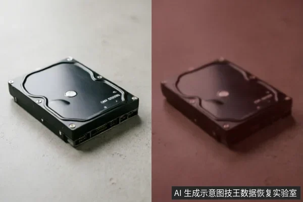图中展示了一块黑色的3.5英寸机械硬盘，左侧画面清晰呈现了硬盘背面的SATA数据接口与电源接口细节，右侧为同一场景的模糊虚化效果。