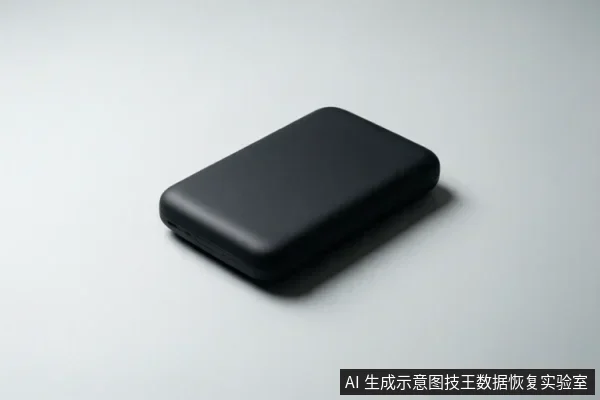 白色背景上放置一个黑色圆角矩形存储设备，表面无可见文字或接口细节，设备静置未进行操作。