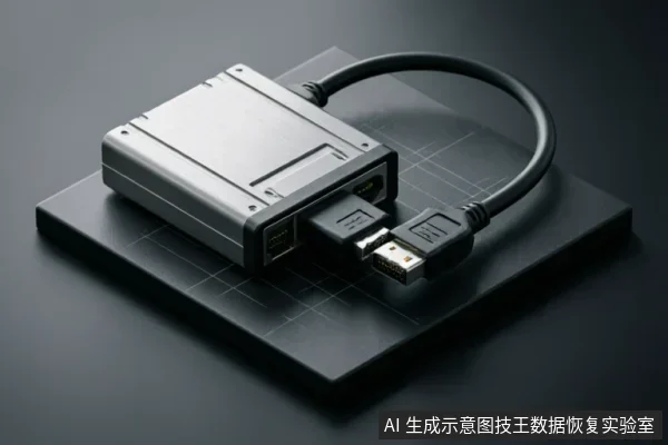 图片展示了一个银色金属外壳的硬盘外接盒，侧面连接着一条黑色数据线。线缆末端包含USB和SATA两种接口，直观展示了用于连接笔记本硬盘的外部传输链路结构。