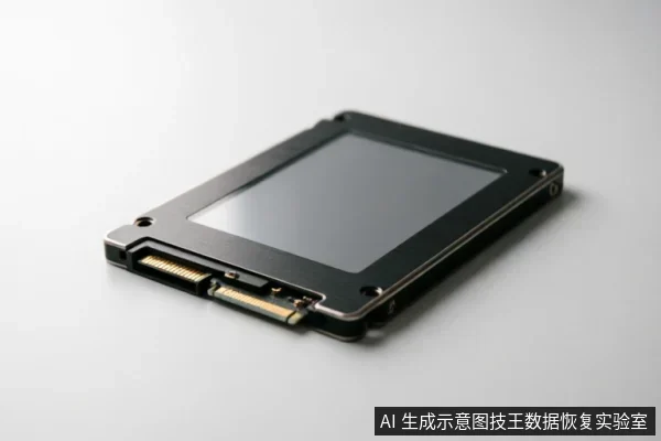 一张黑色2.5英寸固态硬盘(SSD)的静物特写,置于纯白背景上。硬盘呈倾斜角度放置,清晰展示了正面的金属外壳、四个角的安装孔位以及底部的SATA数据与电源接口,无屏幕显示内容或文字标识。