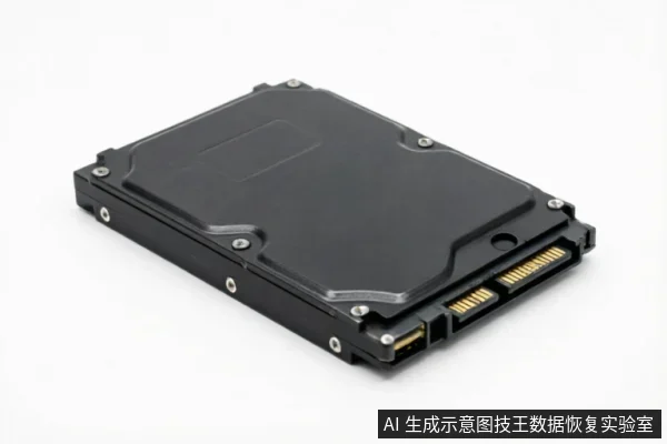 一张黑色3.5英寸SATA机械硬盘的侧面特写图,清晰展示了金属顶盖、固定螺丝以及右侧的SATA数据接口和电源接口。背景为纯白色,无其他配件或文字干扰。