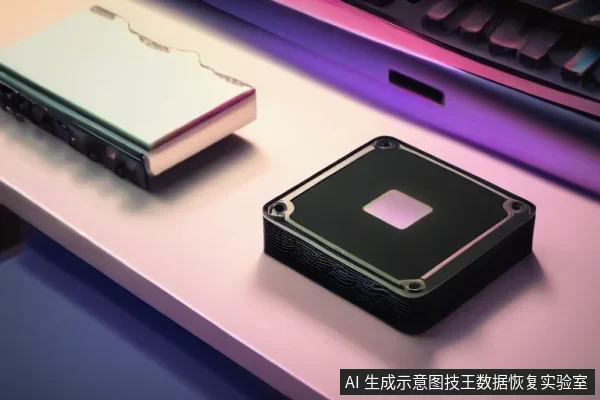 桌面上一块方形固态硬盘组件与一块表面开裂的损坏设备并排放置，背景可见键盘，暗示存储设备故障状态。