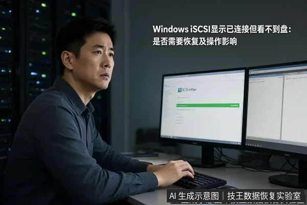 文章内容场景示意图：Windows iSCSI显示已连接但看不到盘：是否需要恢复及操作影响