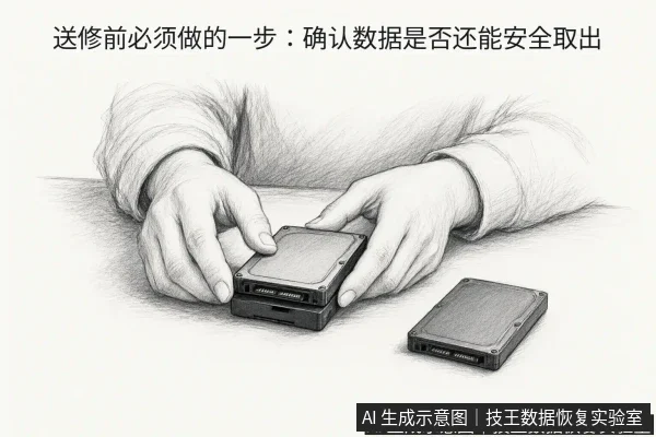 文章内容场景示意图:送修前必须做的一步:确认数据是否还能安全取出