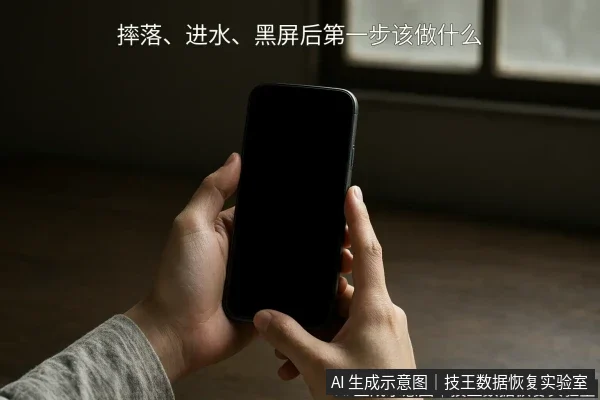 文章内容场景示意图：摔落、进水、黑屏后第一步该做什么
