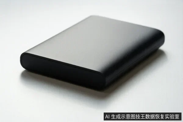 一个黑色长方形移动硬盘外壳平放在浅色背景上,表面光滑,无可见接口或文字。