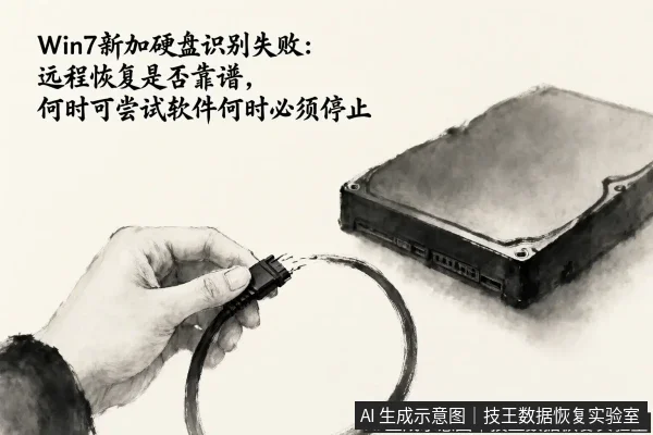 正文场景:文章内容场景示意图:Win7新加硬盘识别失败:远程恢复是否靠谱,何时可尝试软件何时必须停止