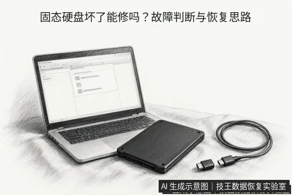 文章内容场景示意图：固态硬盘坏了能修吗？故障判断与恢复思路