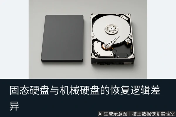 文章内容场景示意图：固态硬盘与机械硬盘的恢复逻辑差异