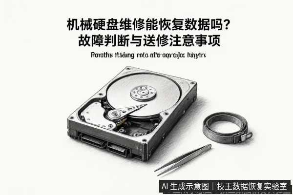 文章内容场景示意图：机械硬盘维修能恢复数据吗？故障判断与送修注意事项