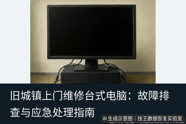 文章内容场景示意图：旧城镇上门维修台式电脑：故障排查与应急处理指南
