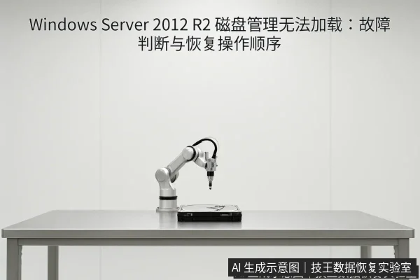 正文场景:文章内容场景示意图:Windows Server 2012 R2 磁盘管理无法加载:故障判断与恢复操作顺序