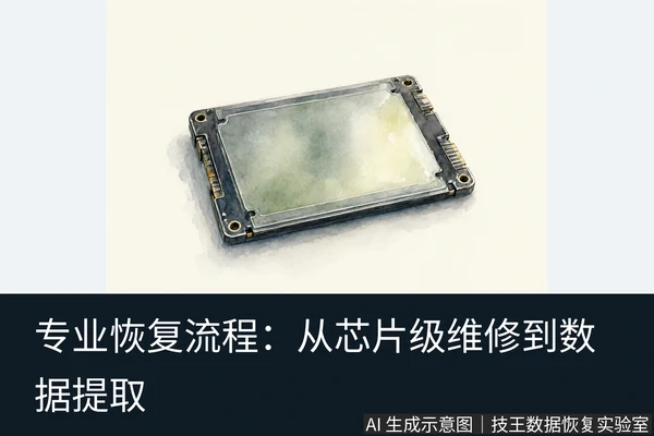 文章内容场景示意图：专业恢复流程：从芯片级维修到数据提取