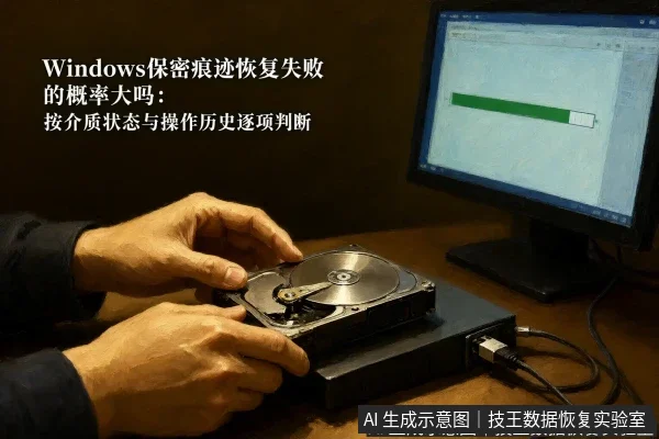 正文场景:文章内容场景示意图:Windows保密痕迹恢复失败的概率大吗:按介质状态与操作历史逐项判断