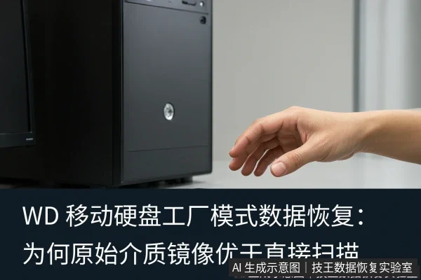 文章内容场景示意图：WD 移动硬盘工厂模式数据恢复：为何原始介质镜像优于直接扫描
