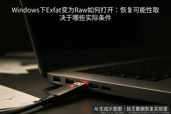 文章内容场景示意图:Windows下Exfat变为Raw如何打开:恢复可能性取决于哪些实际条件