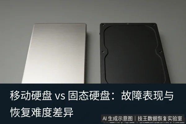 文章内容场景示意图:移动硬盘 vs 固态硬盘:故障表现与恢复难度差异