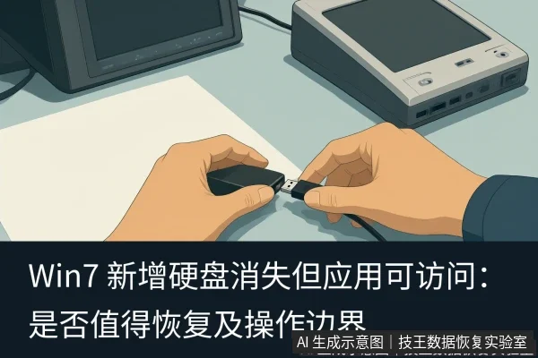 正文场景:文章内容场景示意图:Win7 新增硬盘消失但应用可访问:是否值得恢复及操作边界