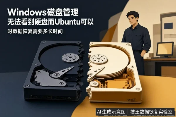 文章内容场景示意图:Windows磁盘管理无法看到硬盘而Ubuntu可以时数据恢复需要多长时间
