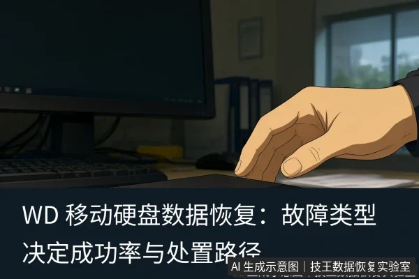 文章内容场景示意图：WD 移动硬盘数据恢复：故障类型决定成功率与处置路径